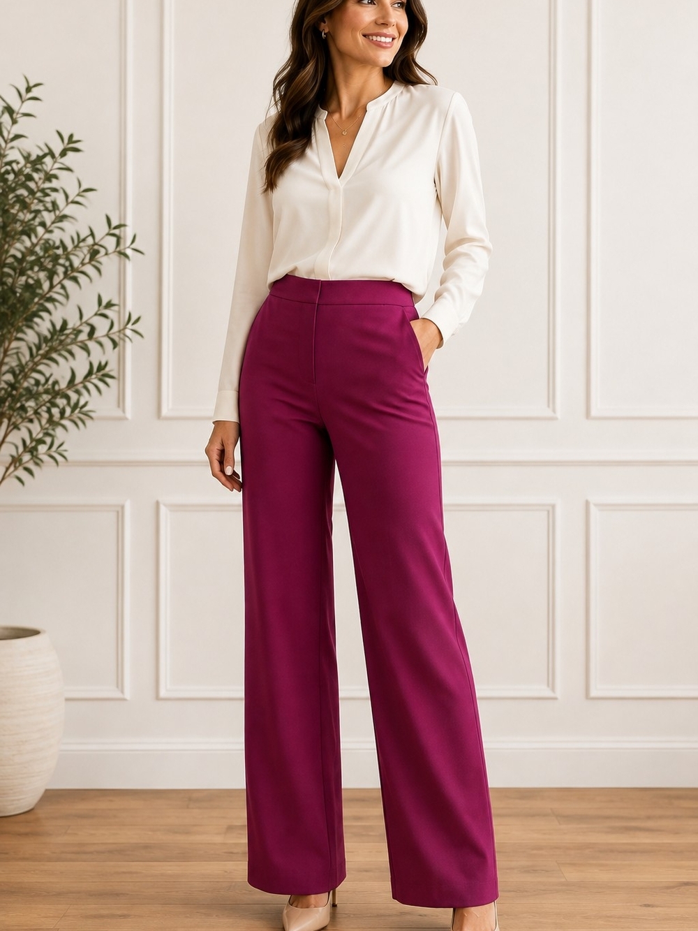 NWT Another Love High-Rise Wide Leg Pants in Magenta